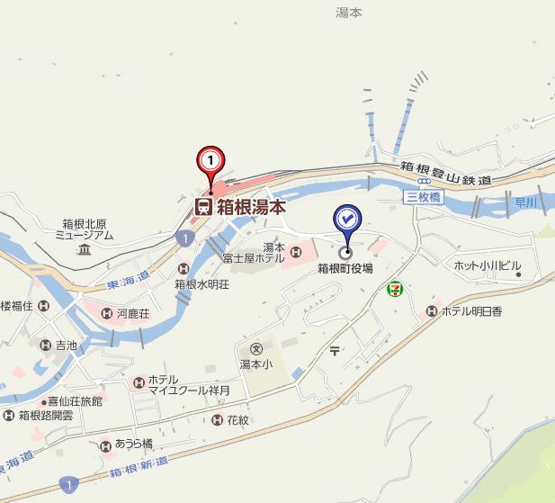 箱根湯本駅周辺の地図