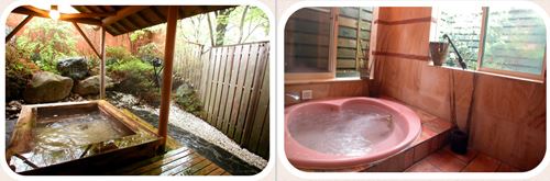 那須のおすすめコテージ合歓林（ネムリン）オリエンタルの露天風呂と内風呂